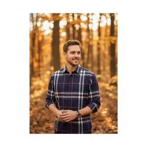 Burberry Men's Blue and Red Check Shirt